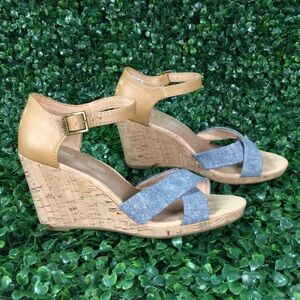 Toms Womens Sienna chambray cork Wedge Sandals womens size 9